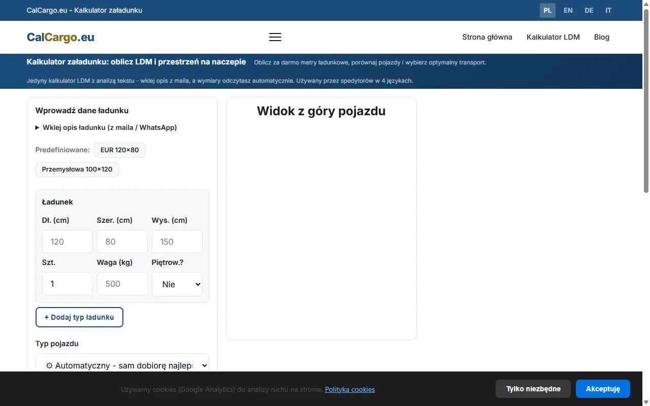 calcargo.eu - Kalkulator LDM