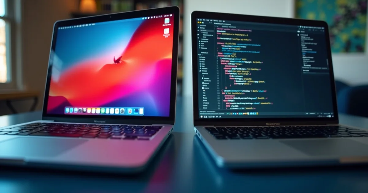 Dwa laptopy obok siebie - jeden WordPress drugi kod HTML - co wybrac